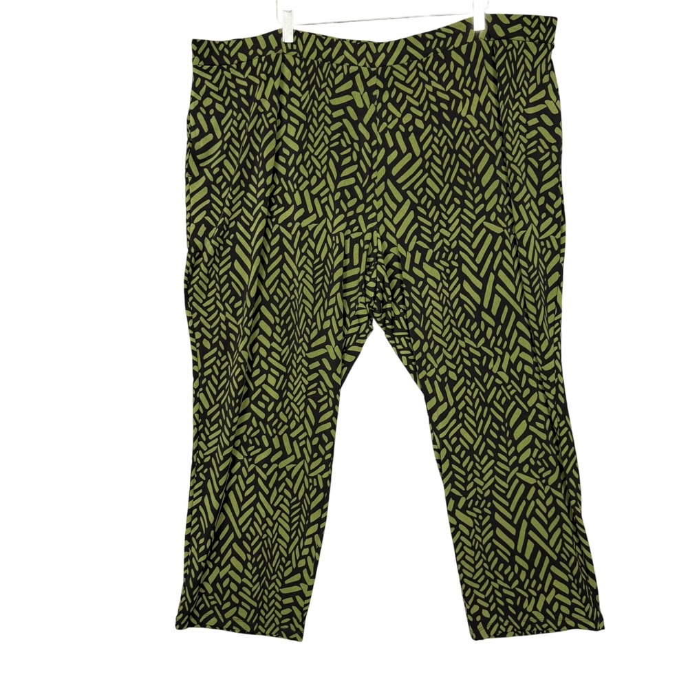 Susan Graver Pants Womens 3XP‎ Petite Olive Green Black Print Knit Stretch Plus